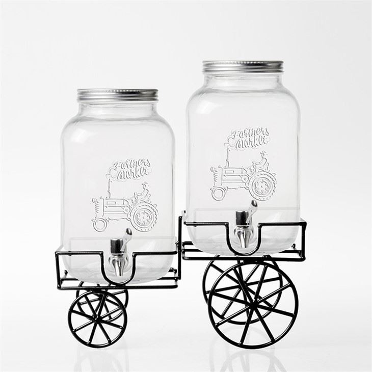 Glass Beverage Dispenser On Metal Stand
