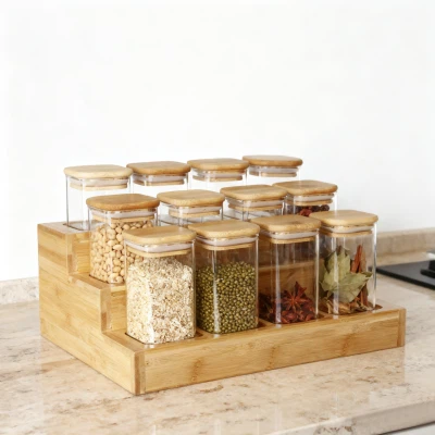 12-टुकड़ा चौकोर ग्लास कनस्तर सेट