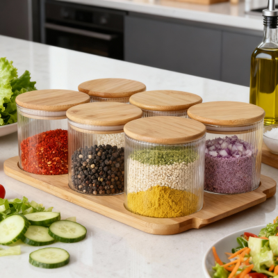 750 मिलीलीटर गोल ग्लास कनस्तर सेट